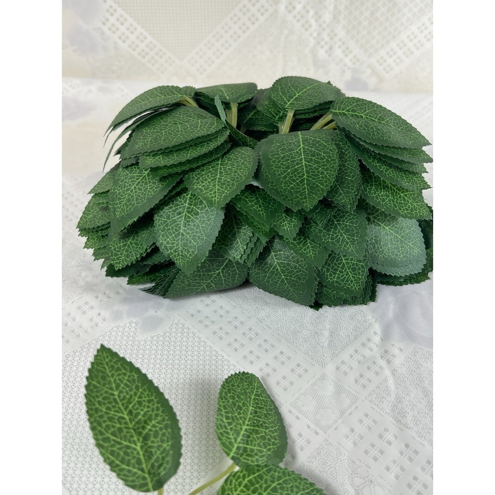 Artificial Green Leaves 50 Pc Bulk Faux Silk Greenery Fake Rose Flower Leaves...